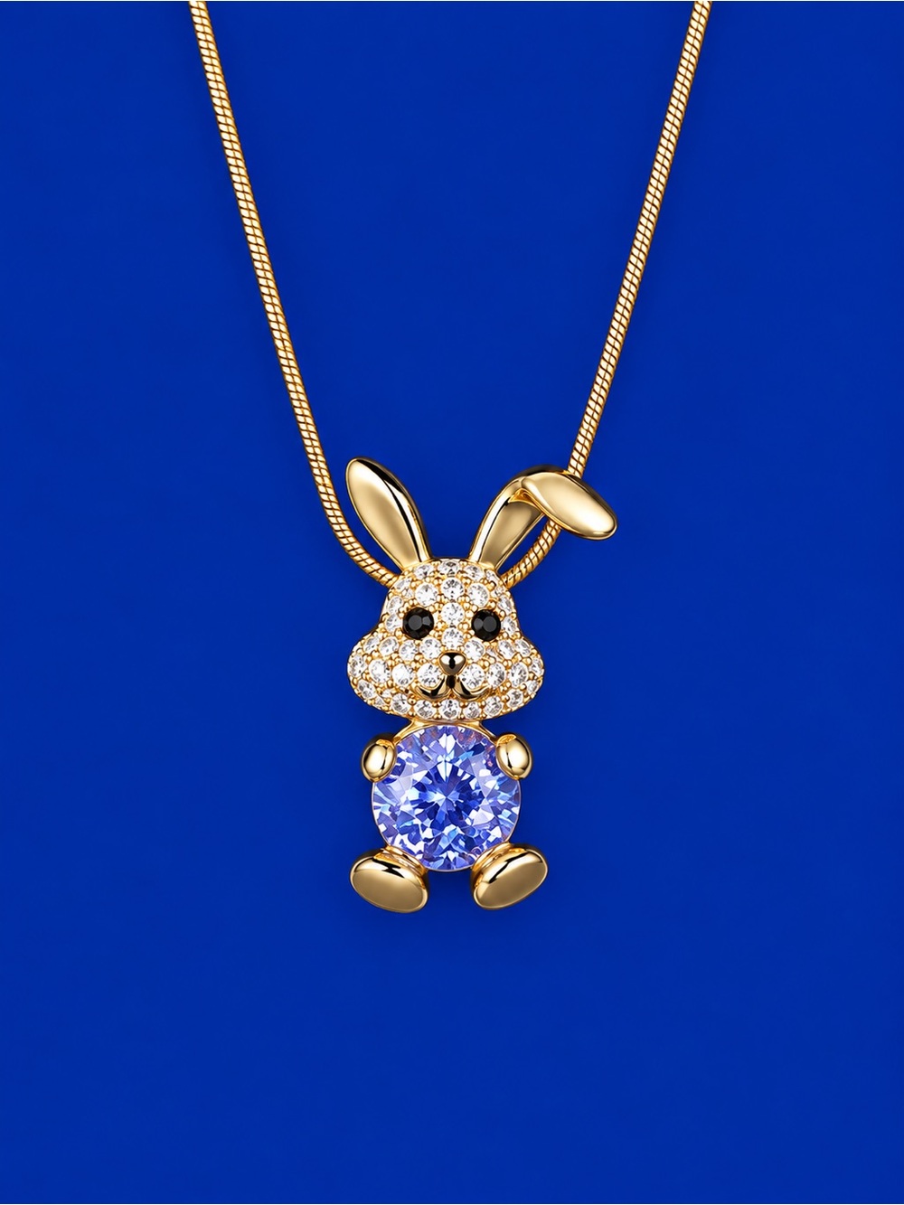 Gold Bunny Pendant Necklace with Tanzanite